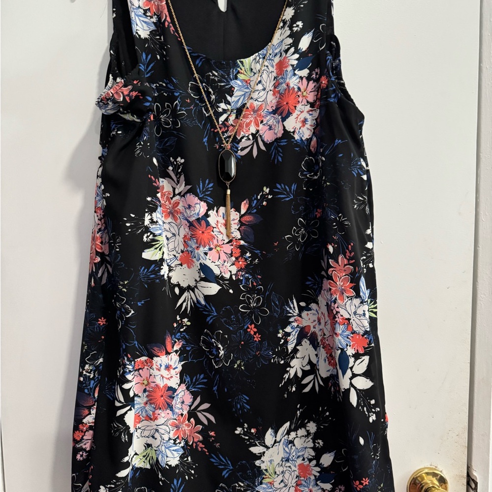 Floral Sleeveless Dress - Black and Multicolor